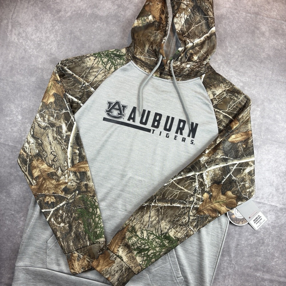 Auburn University Tigers Hoodie Mens L Gray Realtree Camo Hunting Pullover NEW